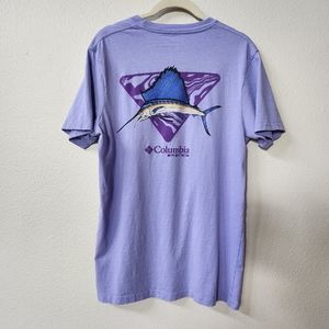 Columbia Men's Short Sleeve PFG Cotton T shirt in Purple Swordfish Graphic Print